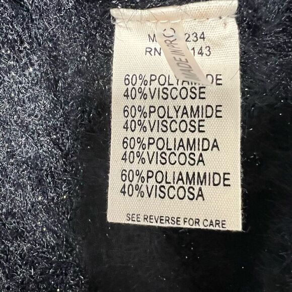 FRNCH Sweater Black Silver Threading Eyelash Knit Crew Neck Long Sleeves M/L - Picture 14 of 16